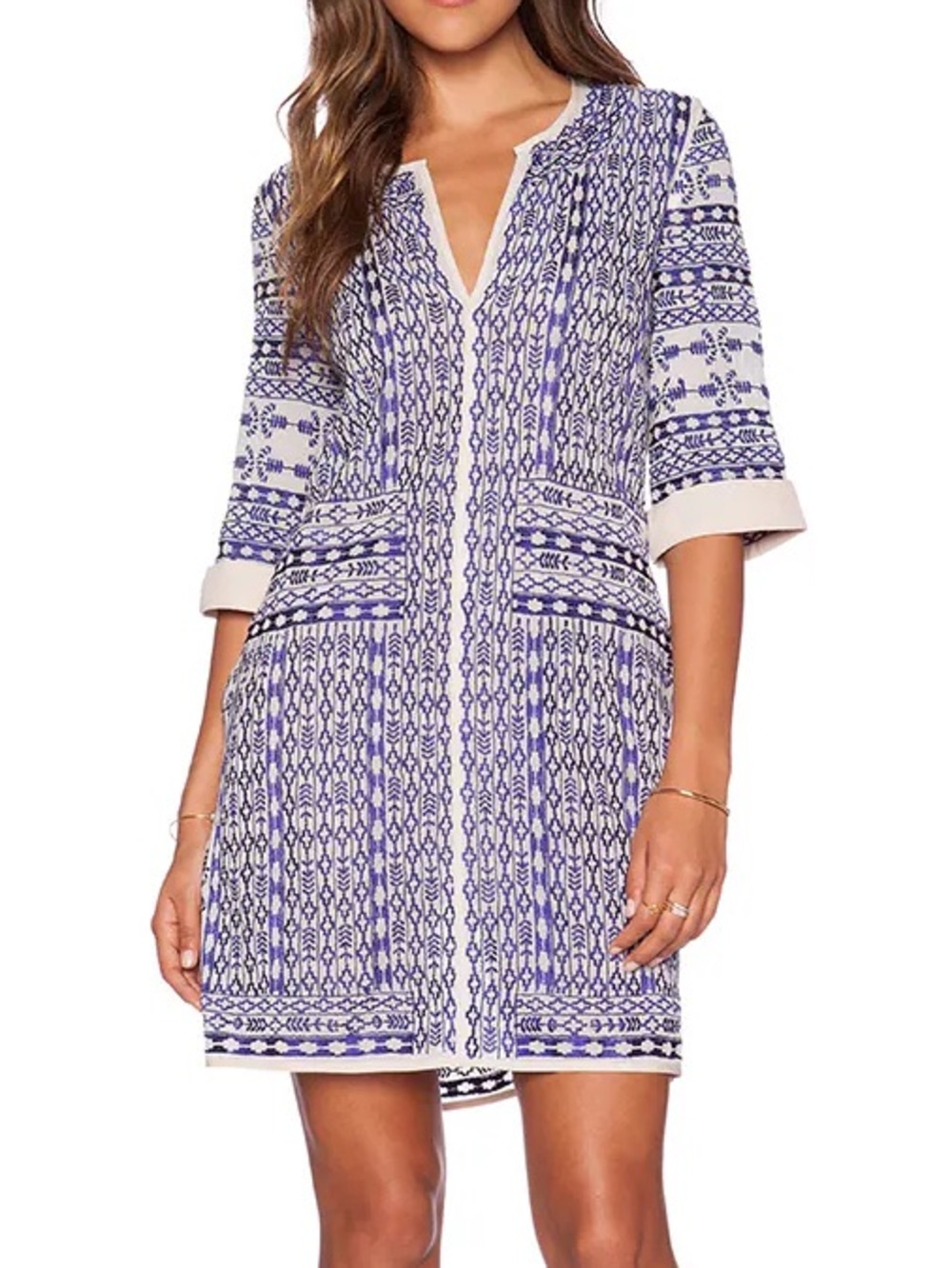 Love Sam Blue & White Embroidered V Neck Tunic Cover up Dress size XS